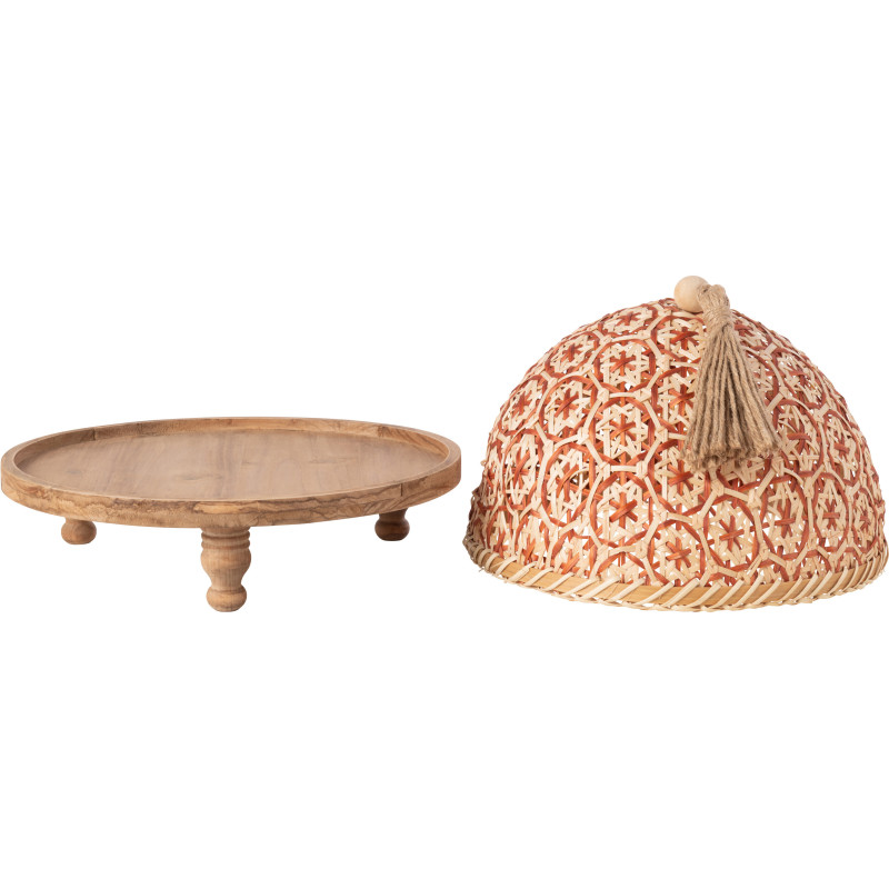 Plateau rond sur pieds avec cloche 30 cm en Bois de sapin Naturel Téréna - 3