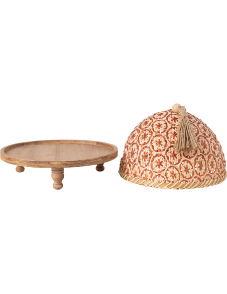 Plateau rond sur pieds avec cloche 30 cm en Bois de sapin Naturel Téréna - 3