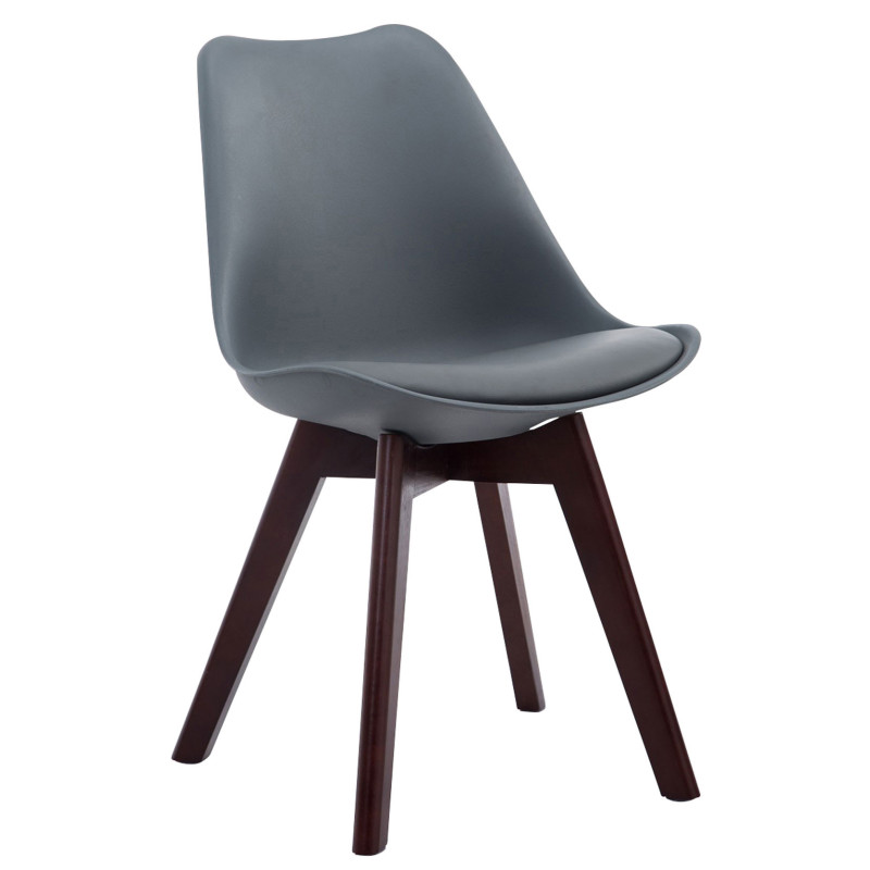 Chaise Sakina en Polyuréthane Plastique Gris Bois de hêtre Noyer  - 1