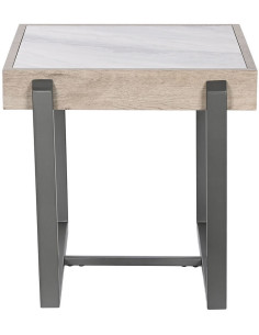 Table basse Carrée en Métal Gris Pierre Blanc Naturel Effet marbre Piedra - 1 2