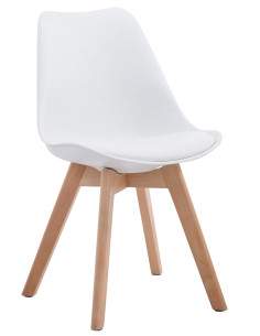 Chaise Sakina en Polyuréthane Plastique Blanc Bois de hêtre Naturel - 1