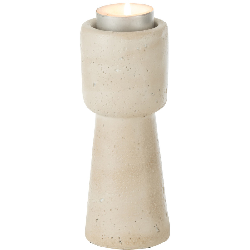 Petit Bougeoir moderne sur pied Hauteur 15 cm en Ciment Blanc crème Olina - 2