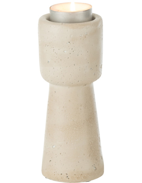 Petit Bougeoir moderne sur pied Hauteur 15 cm en Ciment Blanc crème Olina - 2