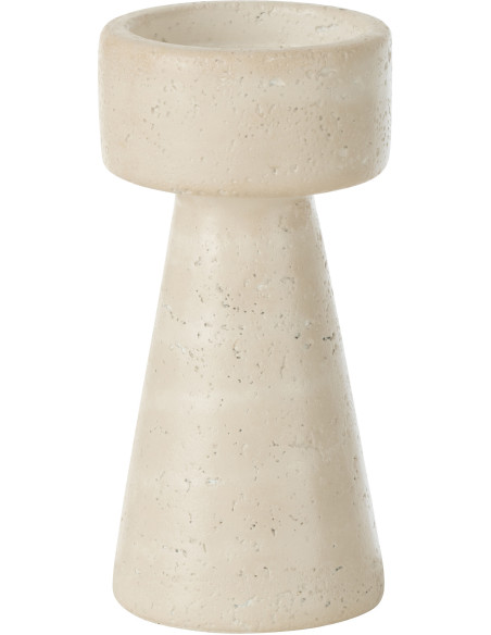Bougeoir moderne sur pied Hauteur 20 cm en Ciment Blanc crème Olina J-Line - 1