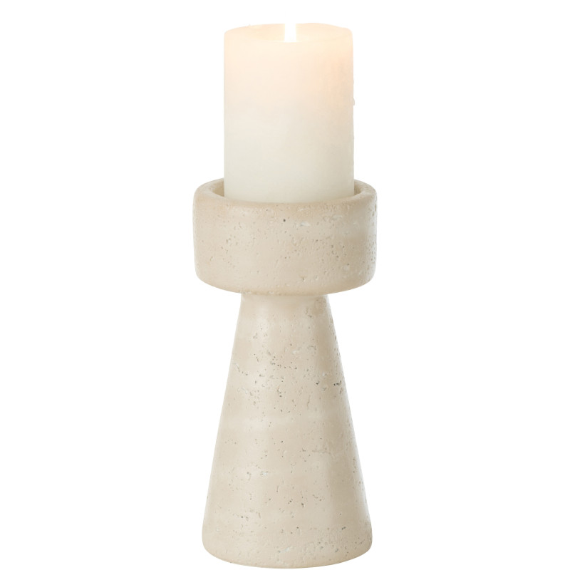 Bougeoir moderne sur pied Hauteur 20 cm en Ciment Blanc crème Olina J-Line - 2
