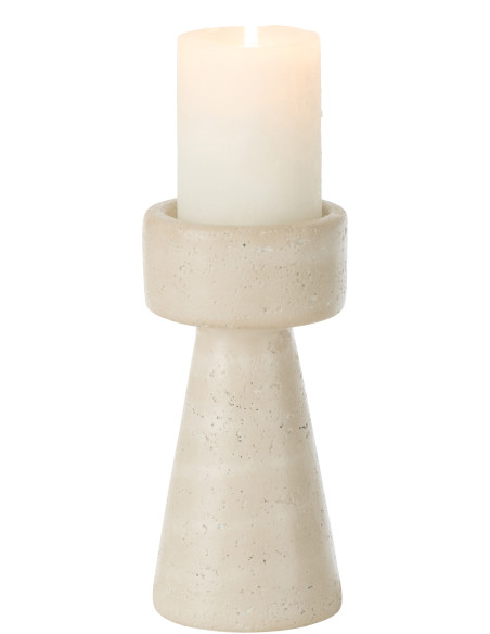 Bougeoir moderne sur pied Hauteur 20 cm en Ciment Blanc crème Olina J-Line - 2