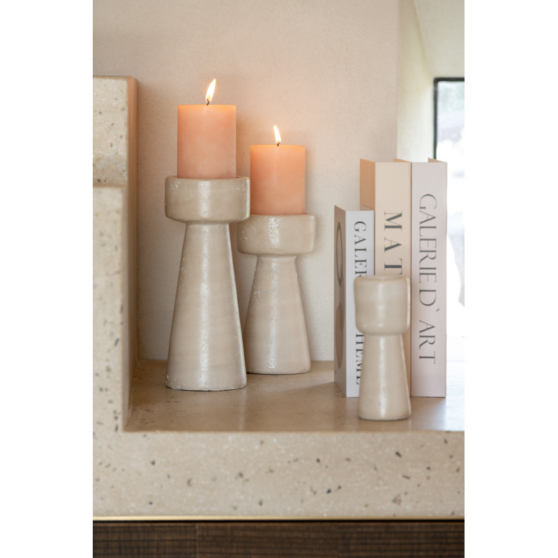 Bougeoir moderne sur pied Hauteur 20 cm en Ciment Blanc crème Olina J-Line - 3