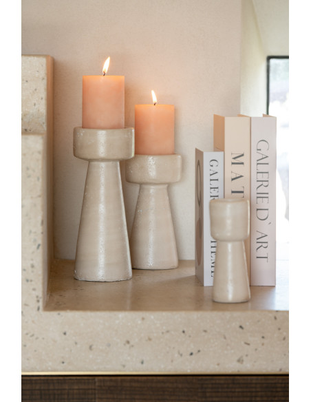 Bougeoir moderne sur pied Hauteur 20 cm en Ciment Blanc crème Olina J-Line - 3