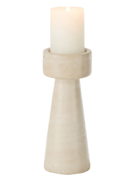 Grand Bougeoir moderne sur pied Hauteur 25 cm en Ciment Blanc crème Olina - 2