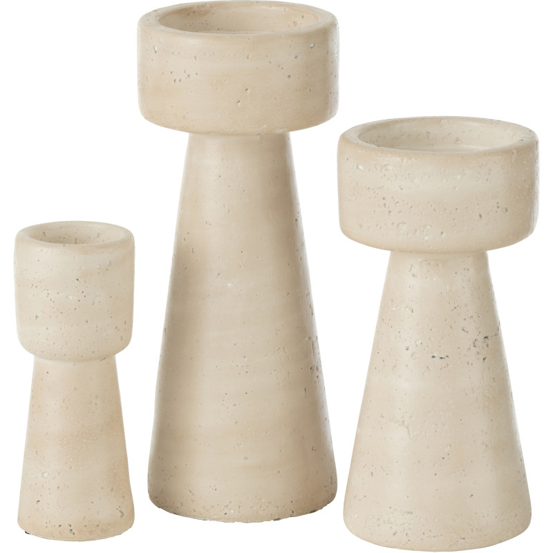 Grand Bougeoir moderne sur pied Hauteur 25 cm en Ciment Blanc crème Olina - 3