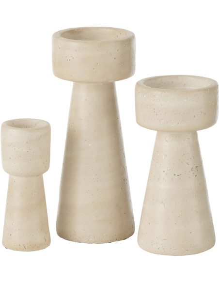 Grand Bougeoir moderne sur pied Hauteur 25 cm en Ciment Blanc crème Olina - 3