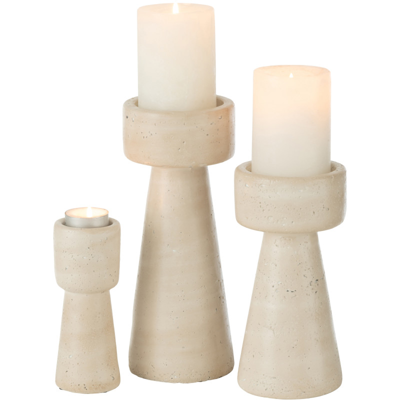 Grand Bougeoir moderne sur pied Hauteur 25 cm en Ciment Blanc crème Olina - 4