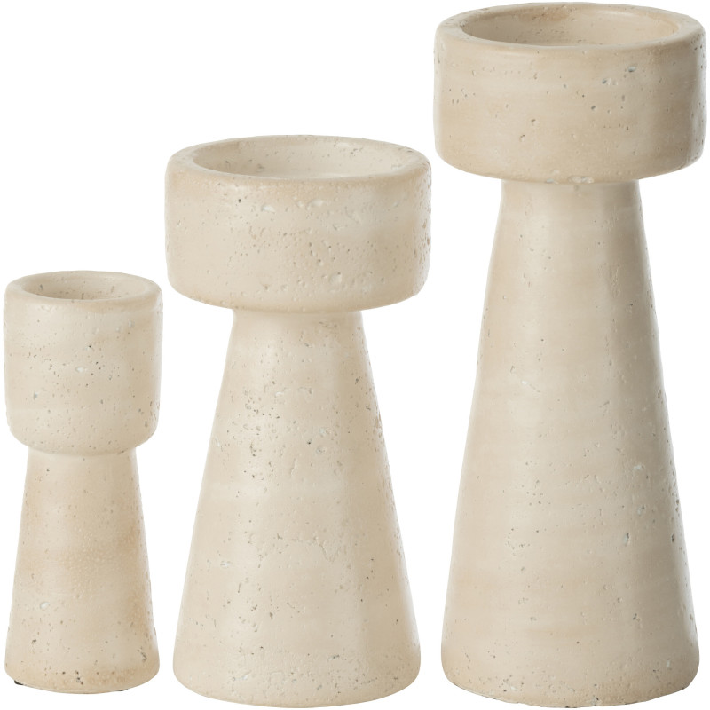 Grand Bougeoir moderne sur pied Hauteur 25 cm en Ciment Blanc crème Olina - 5