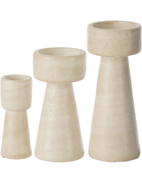 Grand Bougeoir moderne sur pied Hauteur 25 cm en Ciment Blanc crème Olina - 5