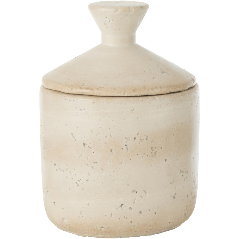 Pot déco moderne rond avec couvercle 11x16 en Ciment Blanc crème Olina - 1