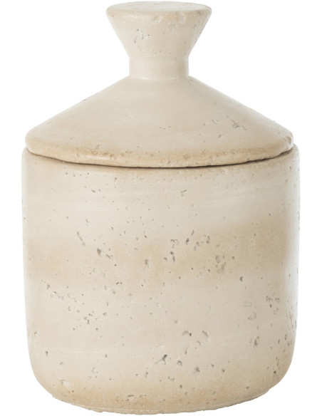 Pot déco moderne rond avec couvercle 11x16 en Ciment Blanc crème Olina - 1