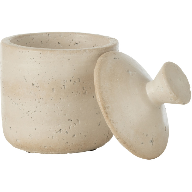 Pot déco moderne rond avec couvercle 11x16 en Ciment Blanc crème Olina - 2