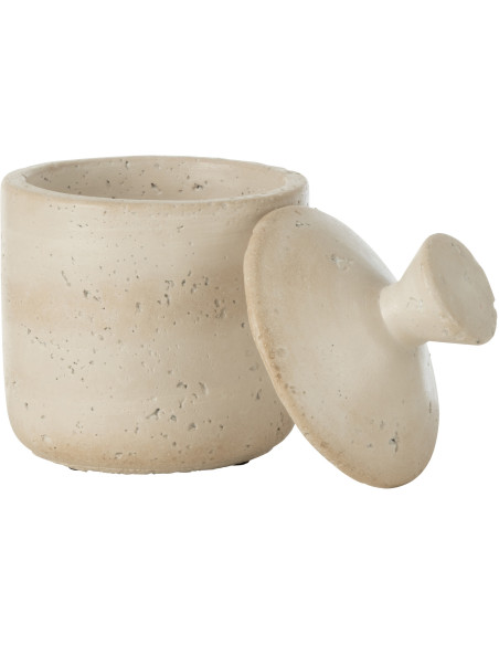 Pot déco moderne rond avec couvercle 11x16 en Ciment Blanc crème Olina - 2