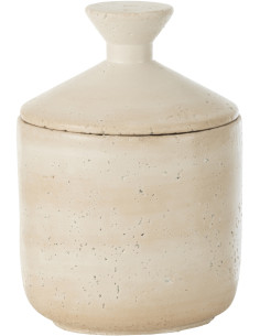 Grand Pot déco moderne rond avec couvercle 14x20 en Ciment Blanc crème Olina - 1