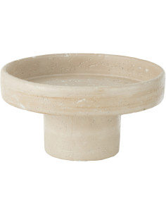 Plateau déco moderne rond sur pied 28 cm en Ciment Blanc crème Olina - 1