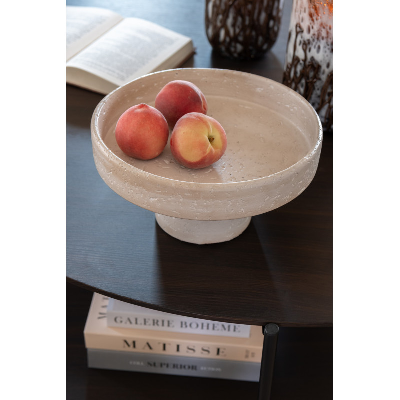 Plateau déco moderne rond sur pied 28 cm en Ciment Blanc crème Olina - 3