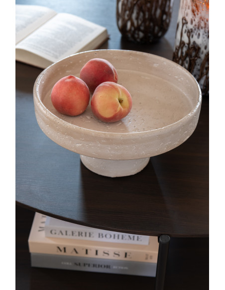 Plateau déco moderne rond sur pied 28 cm en Ciment Blanc crème Olina - 3