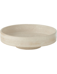 Grand Plateau déco moderne rond sur pied 33 cm en Ciment Blanc crème Olina - 1