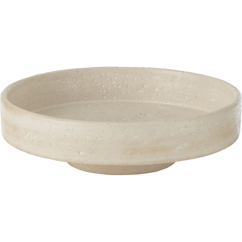 Grand Plateau déco moderne rond sur pied 33 cm en Ciment Blanc crème Olina - 1