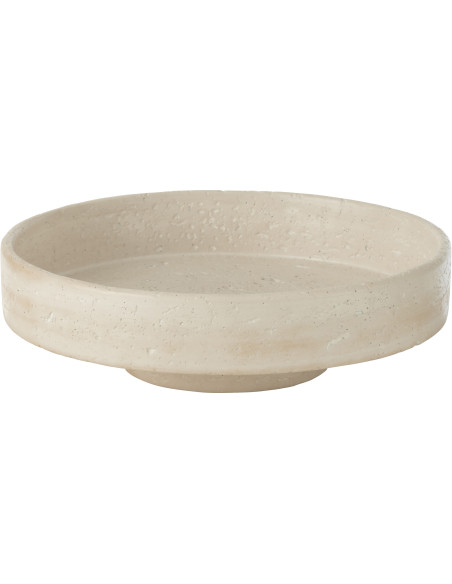 Grand Plateau déco moderne rond sur pied 33 cm en Ciment Blanc crème Olina - 1