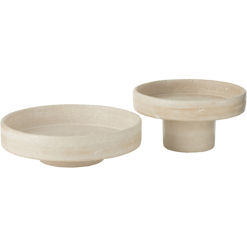 Grand Plateau déco moderne rond sur pied 33 cm en Ciment Blanc crème Olina - 2