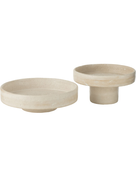 Grand Plateau déco moderne rond sur pied 33 cm en Ciment Blanc crème Olina - 2