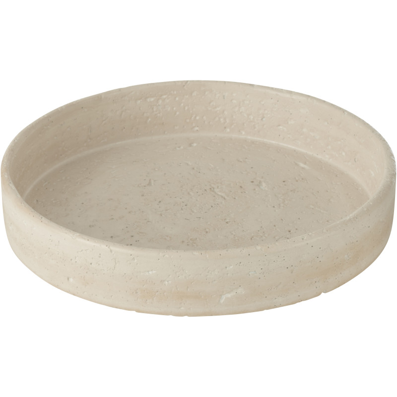 Grand Plateau déco moderne rond sur pied 33 cm en Ciment Blanc crème Olina - 4