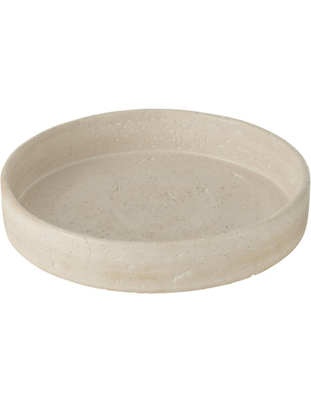 Grand Plateau déco moderne rond sur pied 33 cm en Ciment Blanc crème Olina - 4