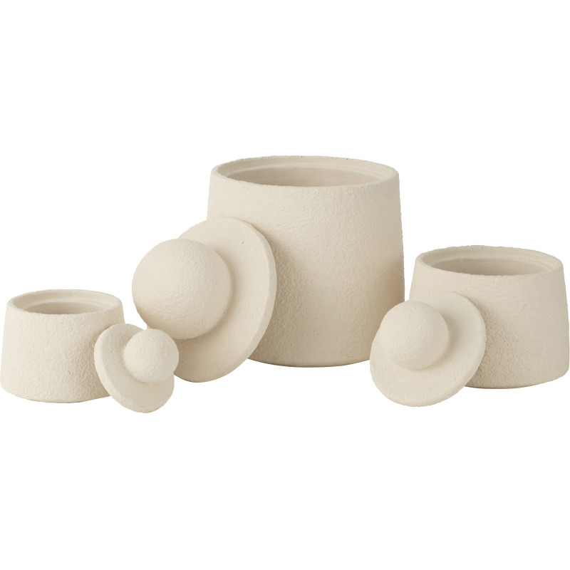 Pots déco modernes ronds avec couvercles en Ciment Blanc crème Maris (Lot de 3) J-Line - 2