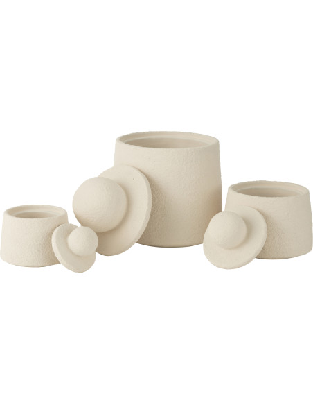 Pots déco modernes ronds avec couvercles en Ciment Blanc crème Maris (Lot de 3) J-Line - 2