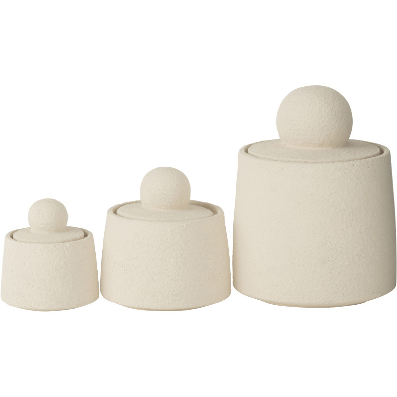 Pots déco modernes ronds avec couvercles en Ciment Blanc crème Maris (Lot de 3) J-Line - 3