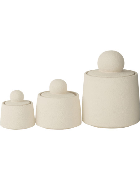 Pots déco modernes ronds avec couvercles en Ciment Blanc crème Maris (Lot de 3) J-Line - 3
