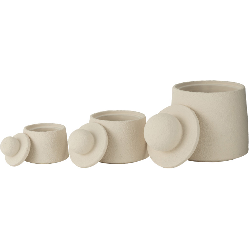 Pots déco modernes ronds avec couvercles en Ciment Blanc crème Maris (Lot de 3) J-Line - 4