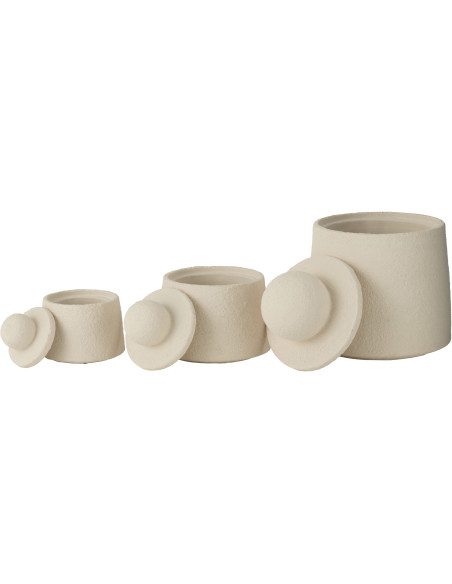 Pots déco modernes ronds avec couvercles en Ciment Blanc crème Maris (Lot de 3) J-Line - 4