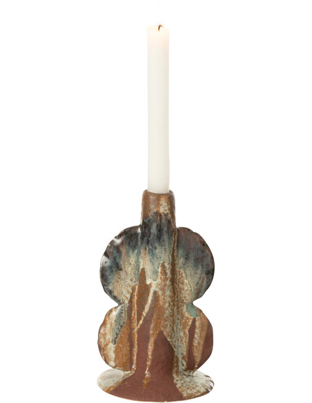 Bougeoir ethnique organique Hauteur 20 cm en Céramique Marron Terracotta Naga - 1