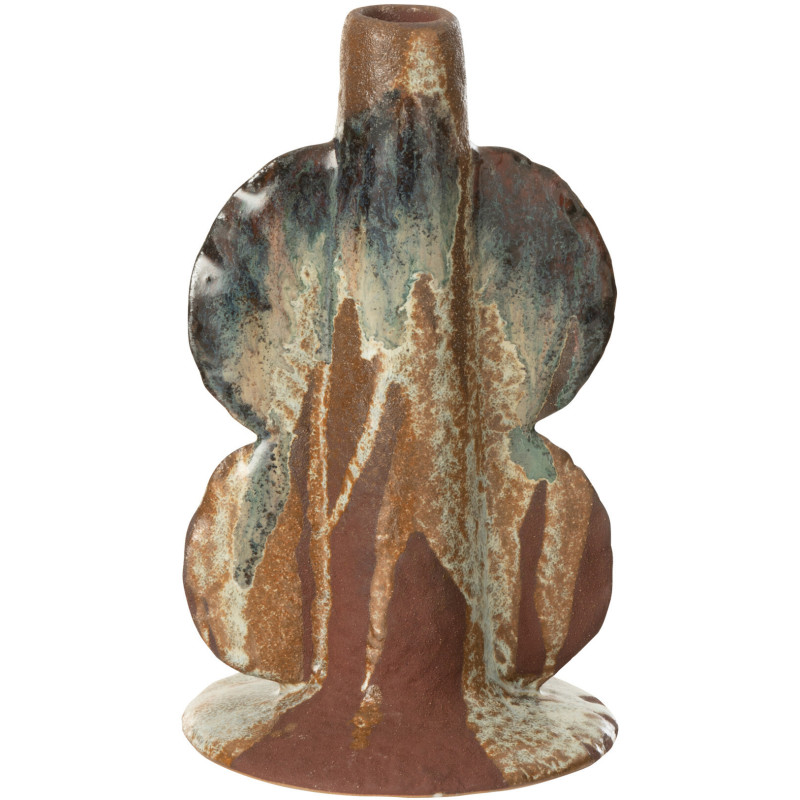 Bougeoir ethnique organique Hauteur 20 cm en Céramique Marron Terracotta Naga - 2
