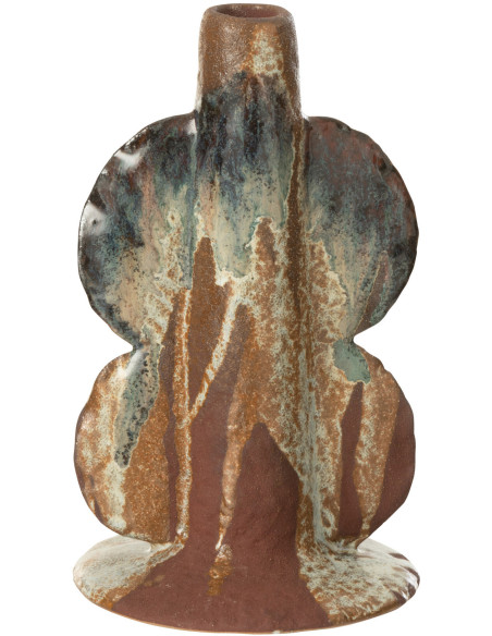 Bougeoir ethnique organique Hauteur 20 cm en Céramique Marron Terracotta Naga - 2