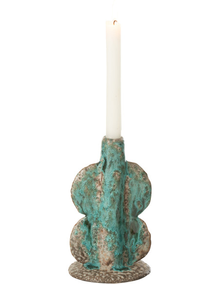 Bougeoir ethnique organique Hauteur 20 cm en Céramique Bleu azur Marron Naga - 1