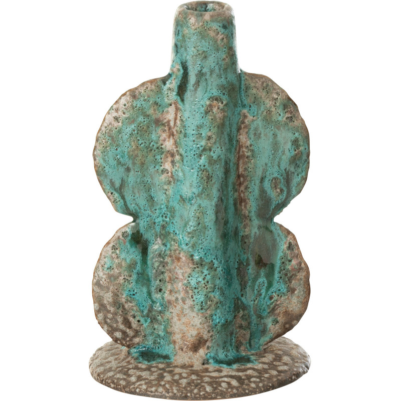 Bougeoir ethnique organique Hauteur 20 cm en Céramique Bleu azur Marron Naga - 2