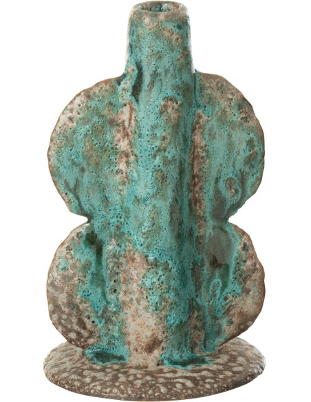 Bougeoir ethnique organique Hauteur 20 cm en Céramique Bleu azur Marron Naga - 2