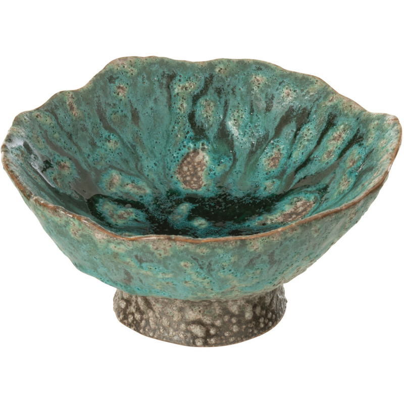 Bol déco organique sur pied 17 cm en Céramique Bleu azur Marron Naga - 1