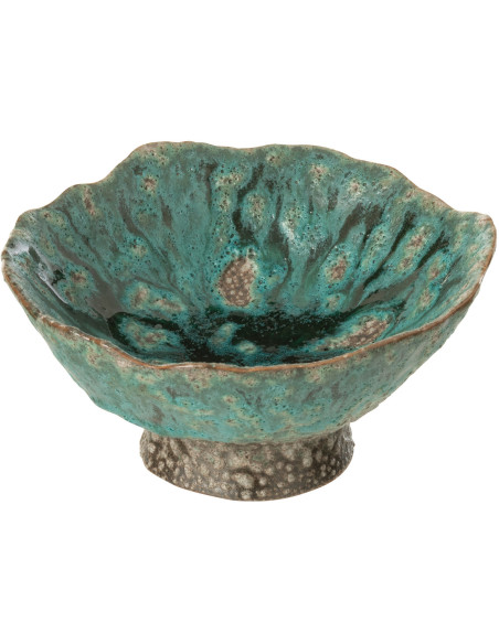 Bol déco organique sur pied 17 cm en Céramique Bleu azur Marron Naga - 1