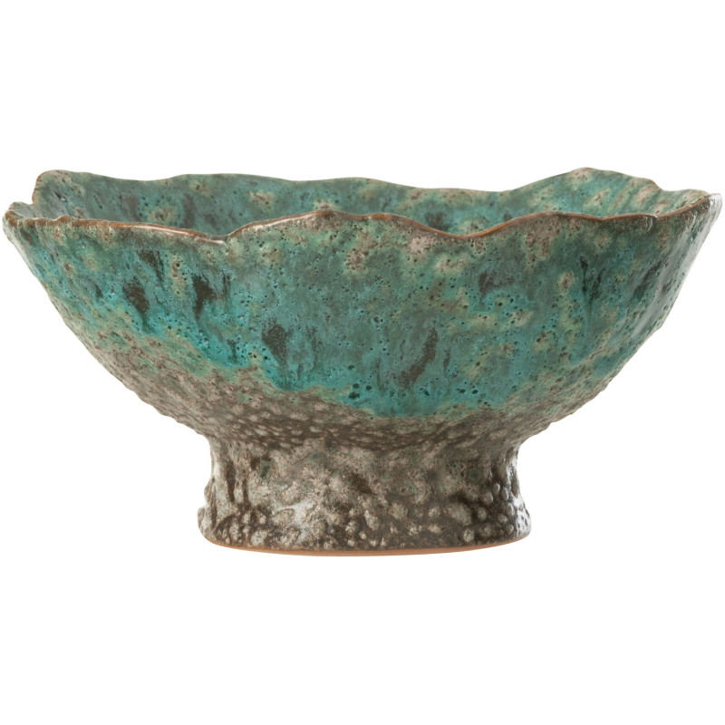 Bol déco organique sur pied 17 cm en Céramique Bleu azur Marron Naga - 2