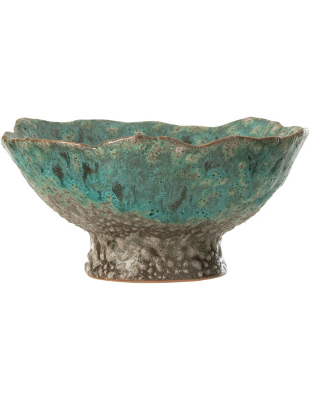 Bol déco organique sur pied 17 cm en Céramique Bleu azur Marron Naga - 2