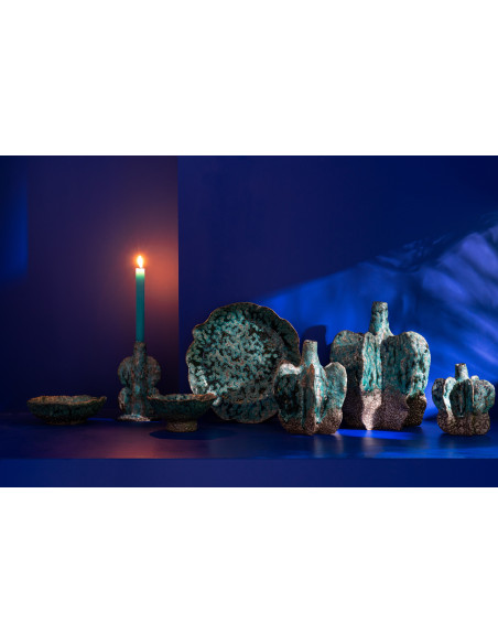 Bol déco organique sur pied 17 cm en Céramique Bleu azur Marron Naga - 3